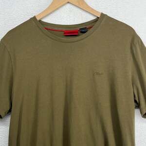 HUGO BOSS Shirt Mens L Dero202 Logo Mirrored Embroidered Short Sleeve Green